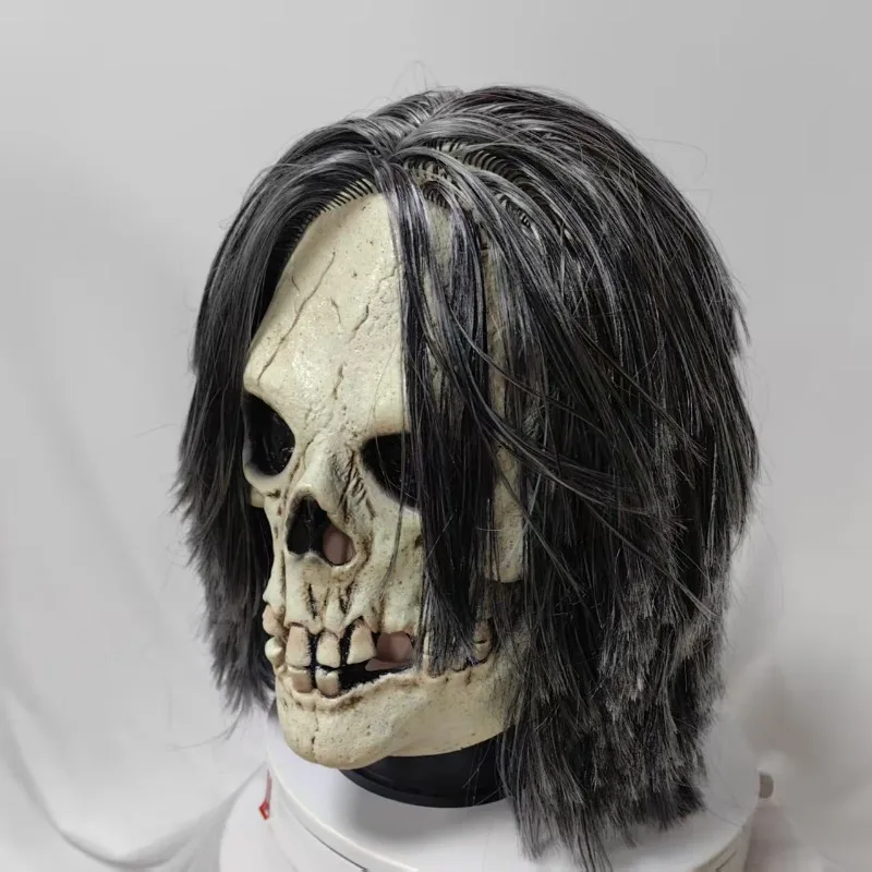 Scary Skull Mask with Hair for Men Women Halloween Creepy Realistic Skeleton Mask Dress Up Cosplay Costume Horror Party Props
