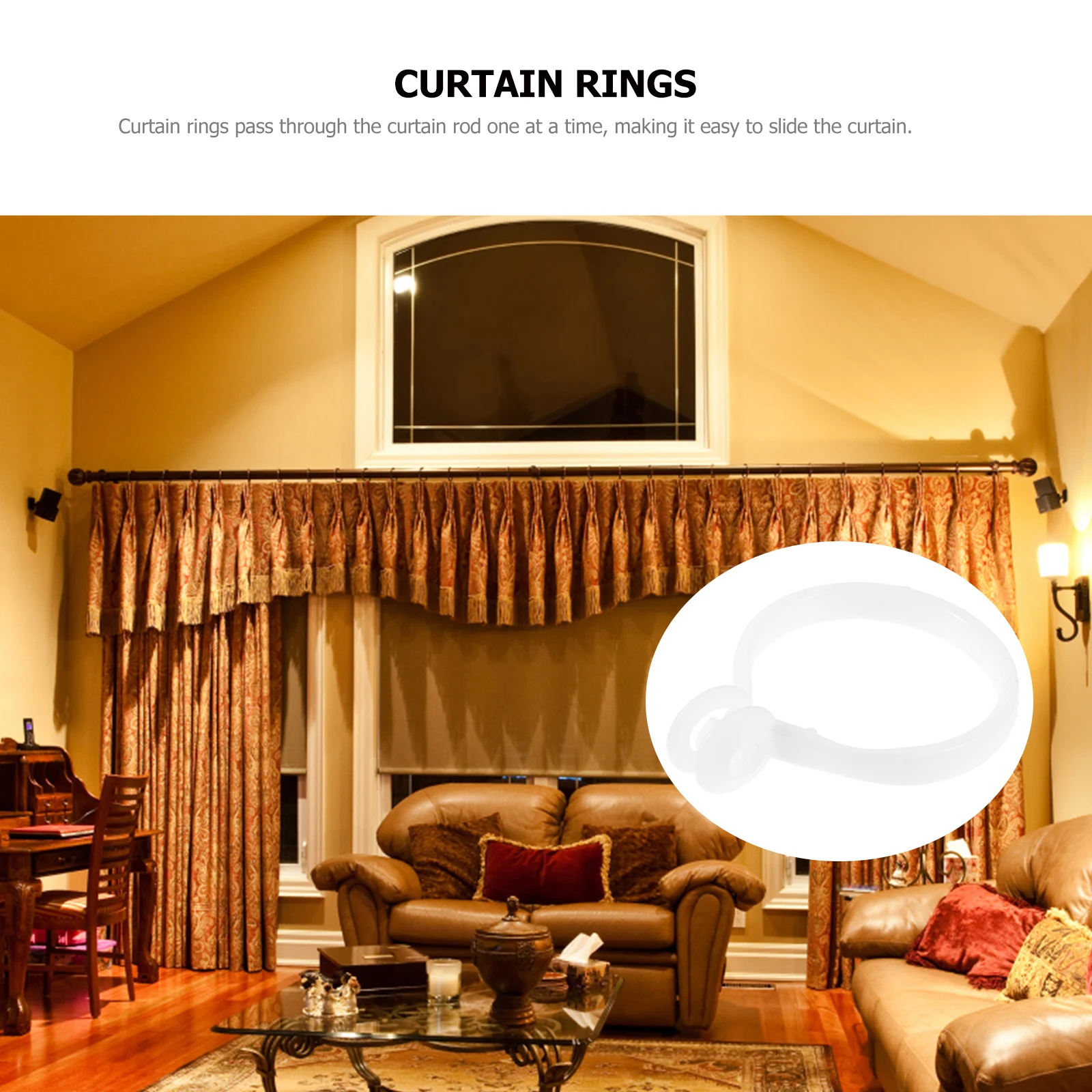 

30Pcs Plastic Curtain Rings Heavy Duty Household Hanging Rings for Drapes Sliding Roman Rod Curtain Accessories