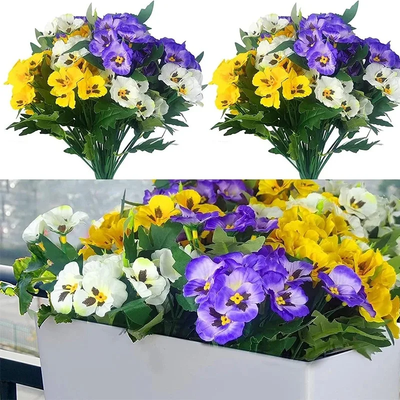 35cm White Artificial Pansy Flowers 5Forks Artificial Flowers Silk Fake Butterfly Orchid Flower Home office Wedding Decoration