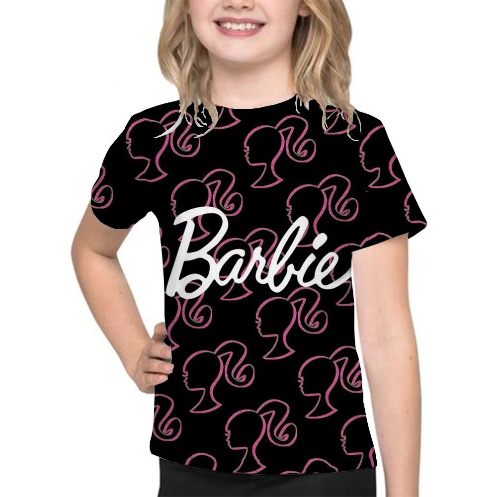 Nuova t-shirt per bambini estate Barbie cartoon print t-shirt a maniche corte per bambini ragazze Casual top ragazze moda estate marea