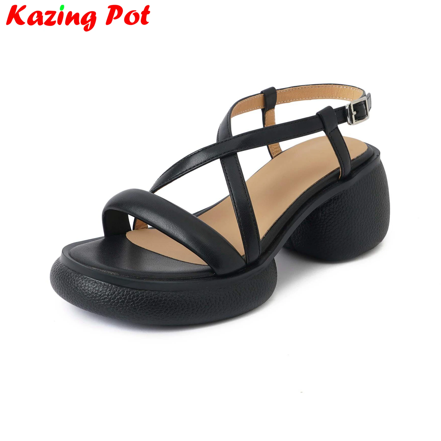 

Krazing Pot Cow Leather Peep Toe Buckle Strap High Heels Slingback Summer Shoes Elegant Gladiator Casual Platform Women Sandals