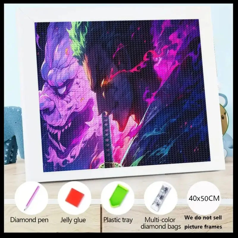 

1 шт. 5D DIY Full Drill Diamond Painting Kit, аниме Ророноа Зоро Асура Демон Самурайский меч Art, яркий фиолетовый розовый фэнтезийный Чара