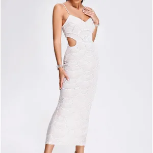 Women's dress without sleeves pearl beading sequins Bodycon, sexy handle, long dress, celebrate the nightly party, birthday clothes, hot sale 8 Main Sales Dresses Promotion - №4