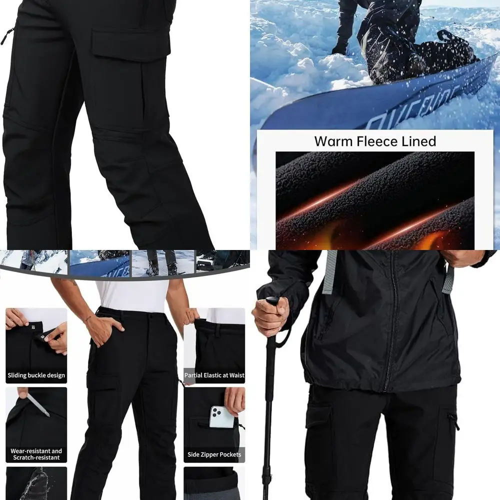

Men's Snow Ski Hiking Cargo Pants Fleece Lined Waterproof Insulated Softshell Warm Outdoor Winter Work Travel Pants