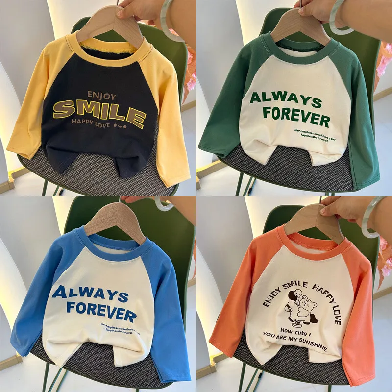 

New Autumn Girls and Boys Long Sleeve T-shirt Base Shirt Letter Korean Style Children Clothing