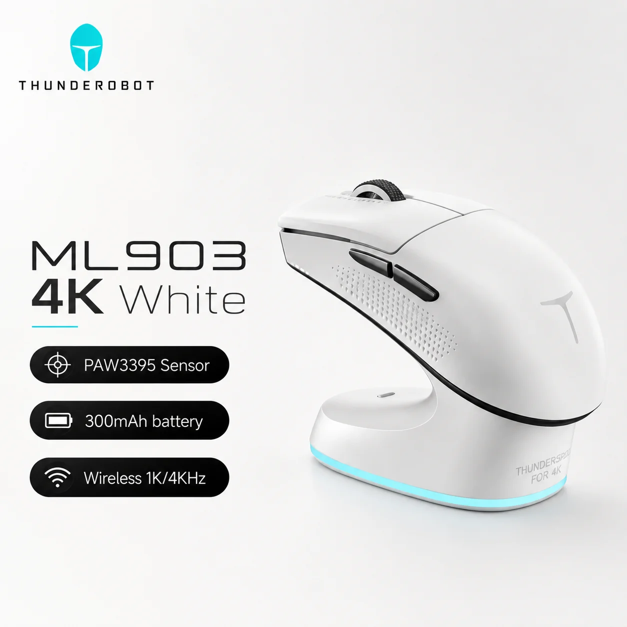 Thunderobot ML903 TriMode Wireless Gaming Mouse PAW3395 Lightweight 26000 DPI With Charging Base Ergonomic Mice Suitable for FPS