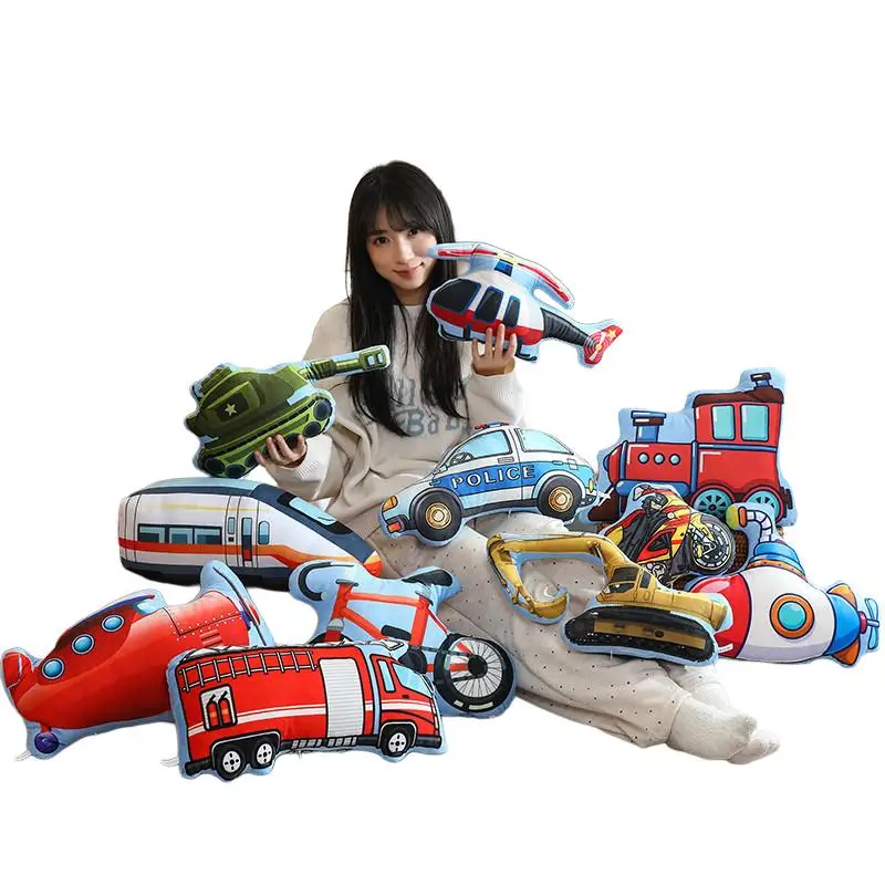 

Public Transportation Colorful Plush Pillow Stuffed Excavator Motorbike Tank Airplane Sofa Room Decor Cushion Men Present