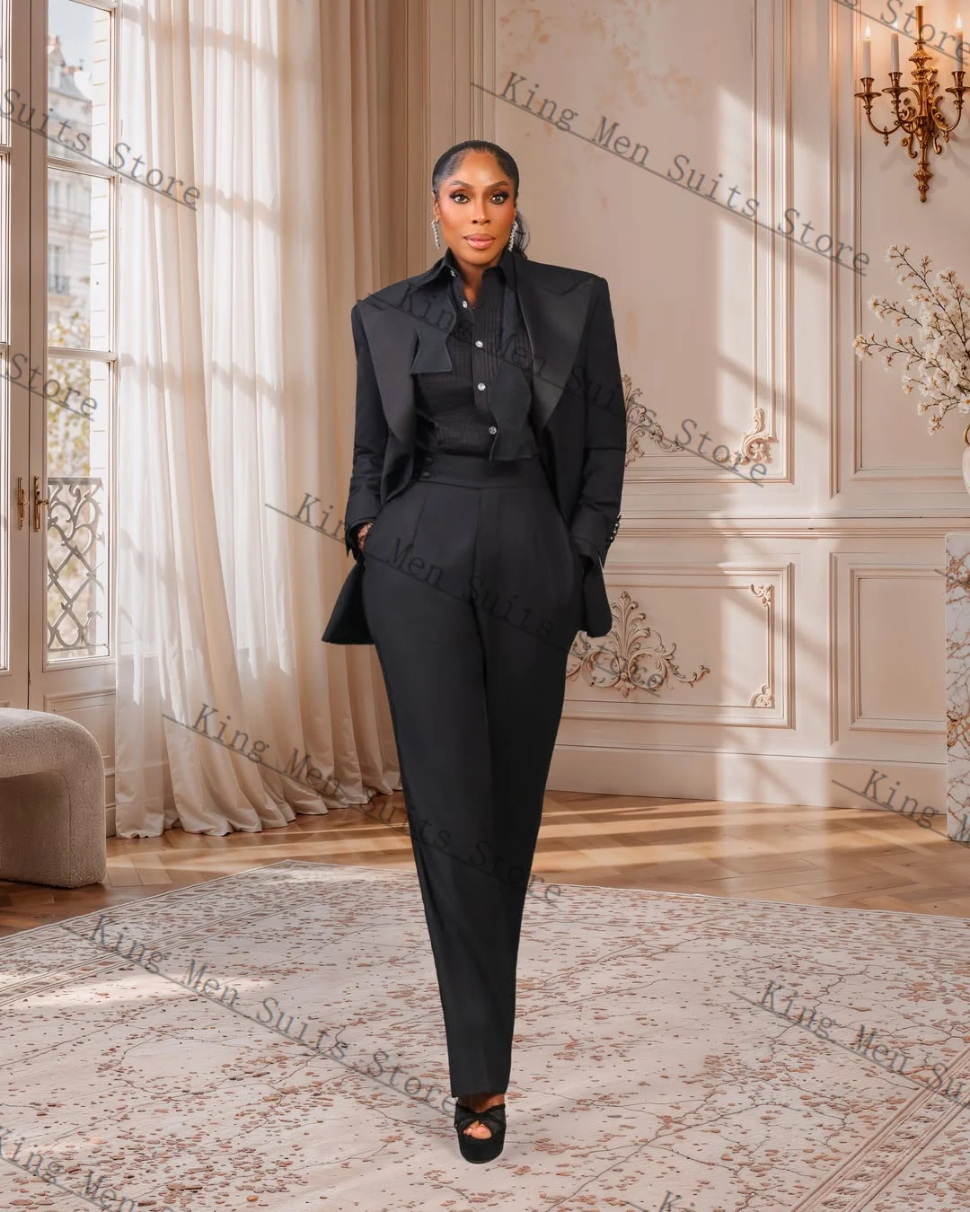 Autumn Black Women Suit Pants Set 2 Pcs Blazer Trousers Cotton Customized Formal Office Wedding Tuxedos Coat Prom Jacket