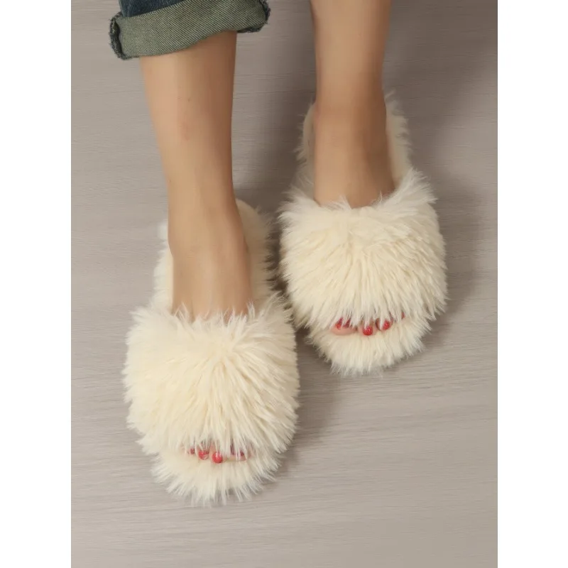 Cotton Slippers Winter Length Fluffy Slippers Woolen Slipper Women\'s Indoor Fluffy Slippers Woolen Slipper2024Spring and Autumn