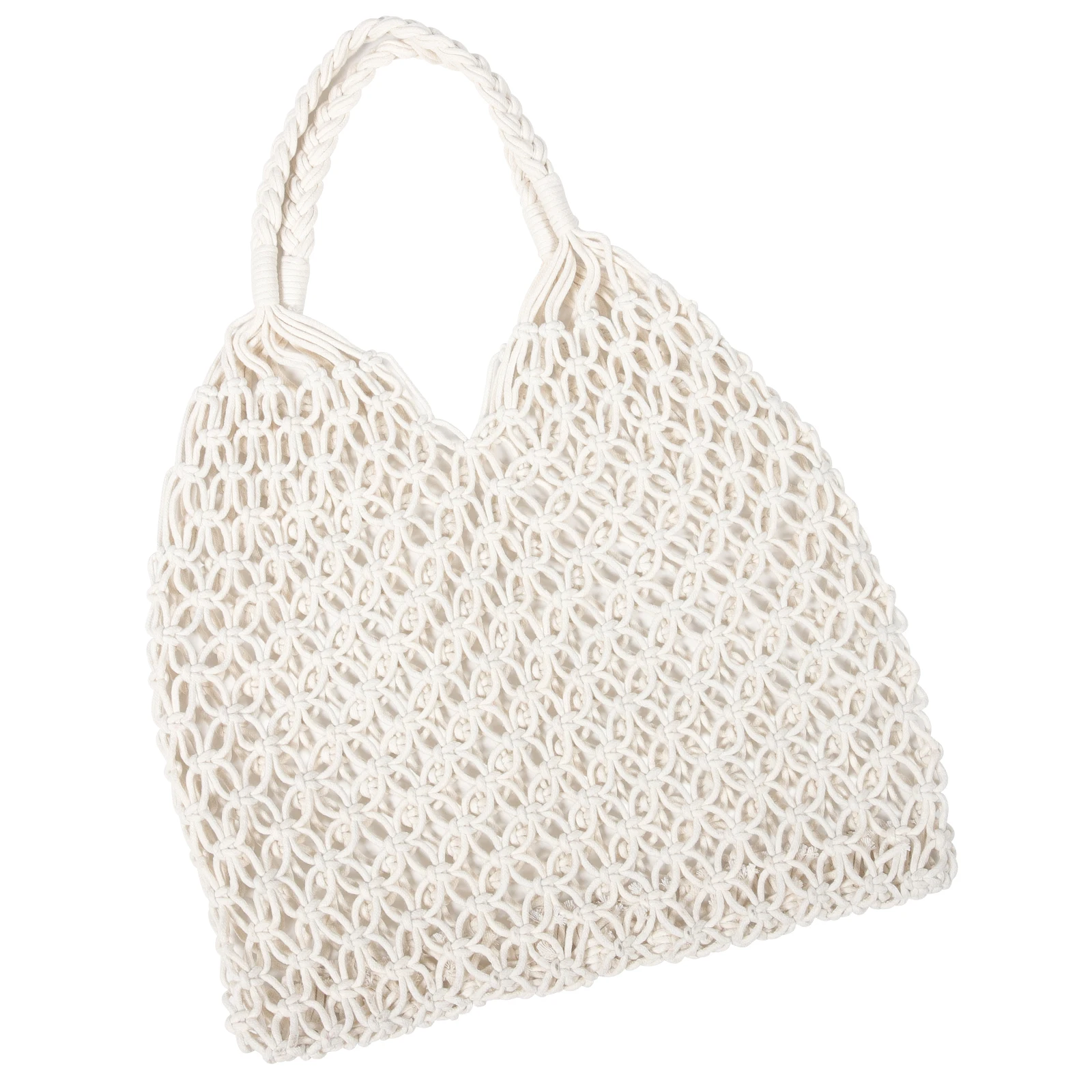 

Straw Beach Tote Bag Large White Knitted Mesh Shoulder Bags Rope Handmade Picnic Outdoor Storage Bag
