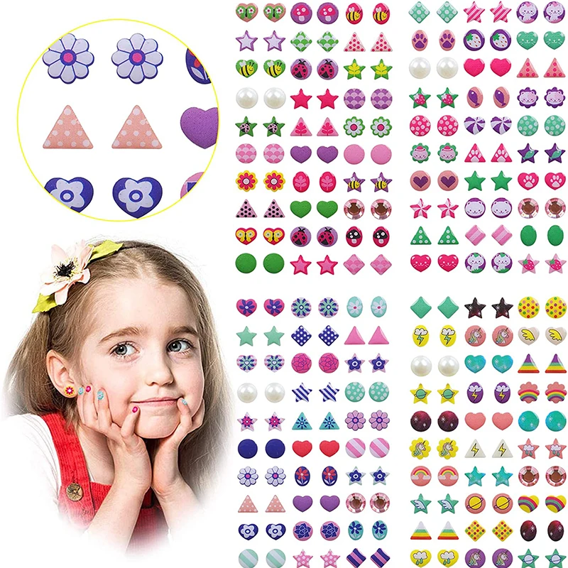 Children Sticker Earrings 3D Gems Girls Sticky Earrings Self-Adhesive Glitter Craft Crystal Nail Decoration Make-up Stickers