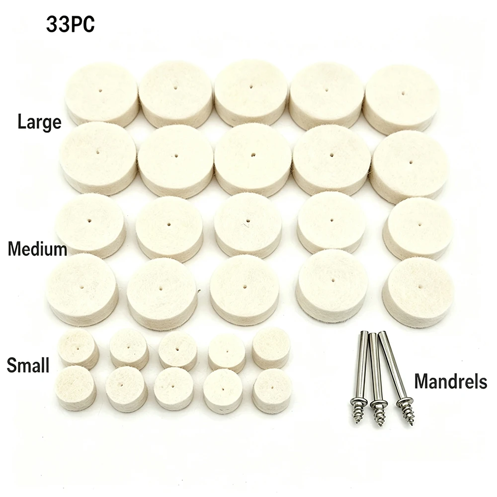 JNSUR Mixed Size Wool Felt Polishing Wheel Kit 33/64/88/100/129Pcs, Rotary Tool Buffing Grinding Bits Dentistry Supply Material 