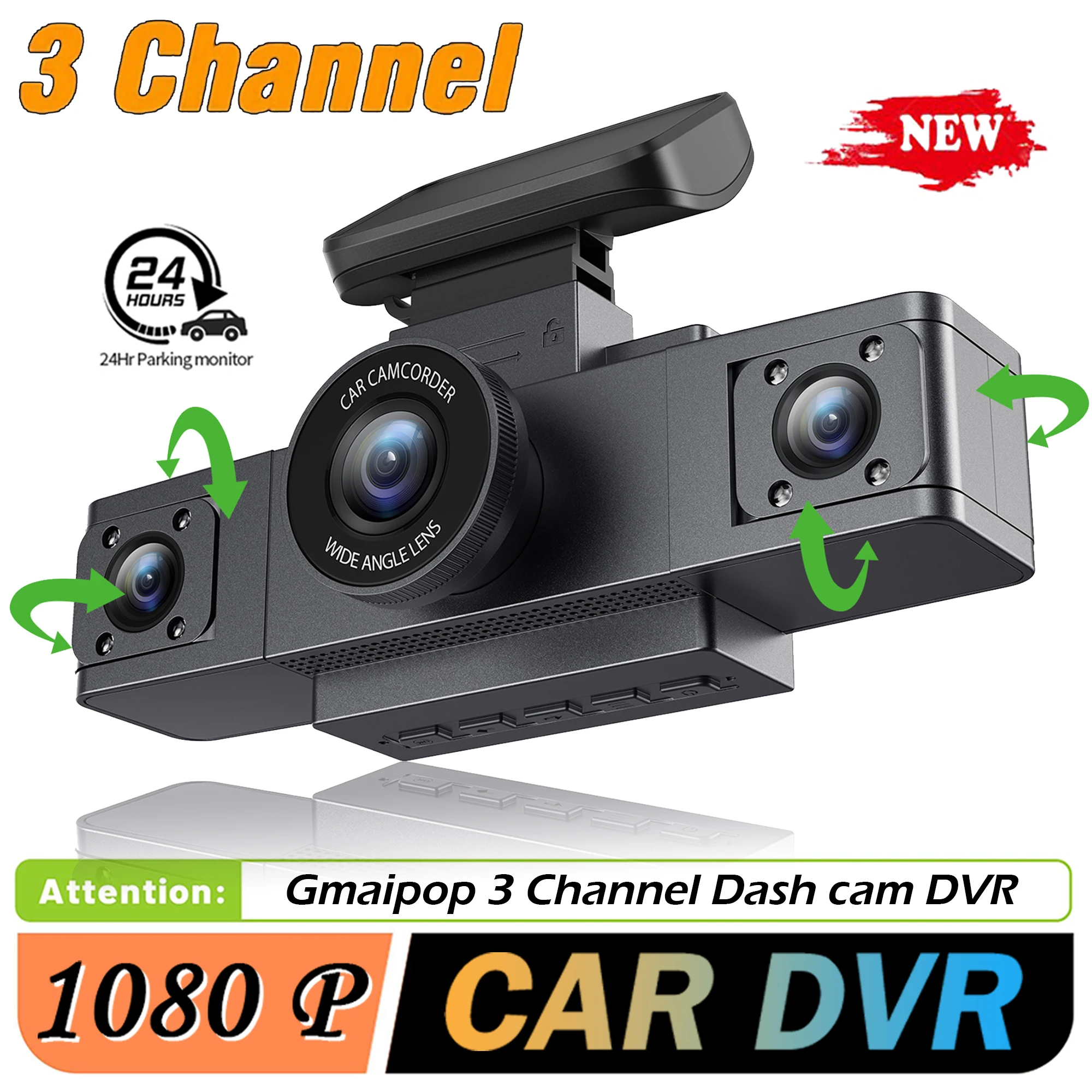 Dash cam 3 Channel Black Box dash car Video Recorder Camera with Rear View DVR 24H Parking Monitor car accessories