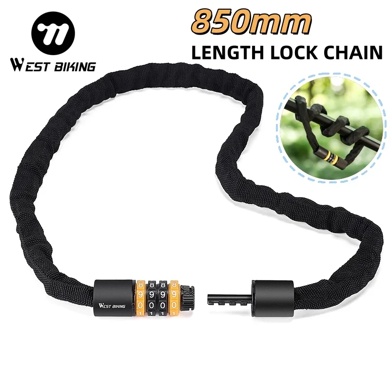 WEST BIKING 6mm Dicke Fahrradkette mit 4 & 5-stelligem Diebstahlschutz-Passwort, Wasserdichte TPE-beschichtete Sicherheitskette für MTB und Rennräder