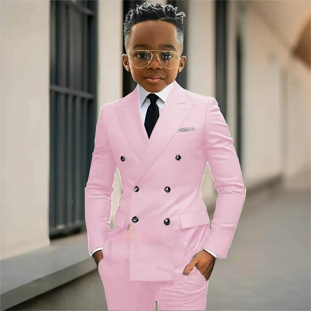 بدلة سهرة رسمية للأولاد مكونة من قطعتين سترة وسراويل مزدوجة الصدر للأطفال طقم بدلة حفلات لأداء مسابقة البيانو ملابس الزفاف