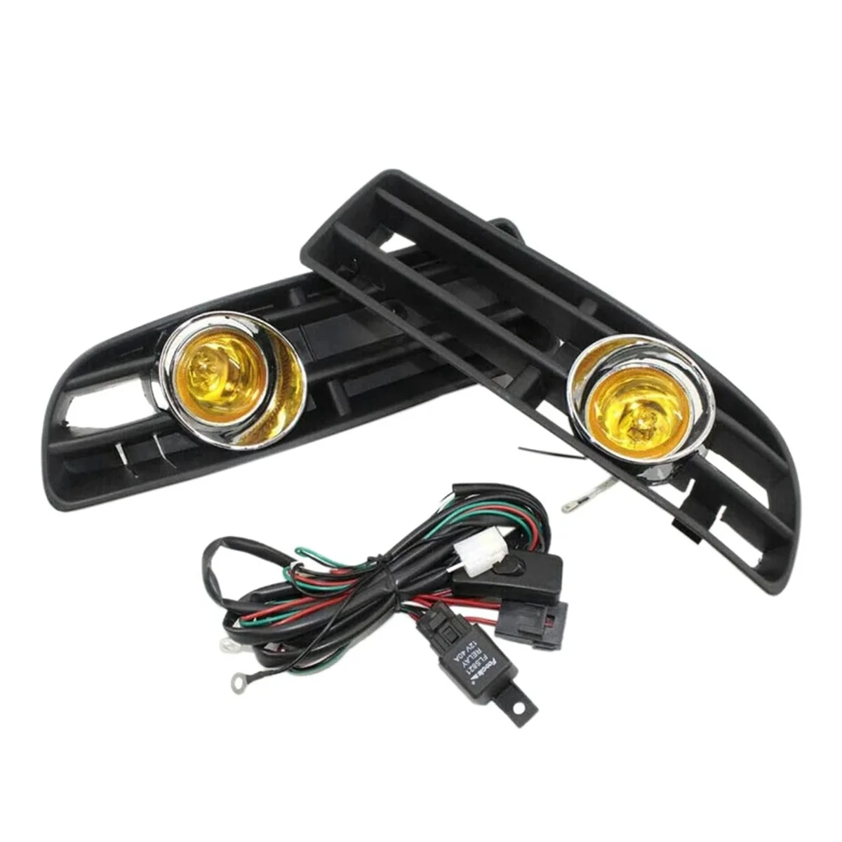 Yellow Light Front Fog Lights Assembly Fog Lamp Grille with Switch Harness for VW Bora Jetta MK4 1998-2004