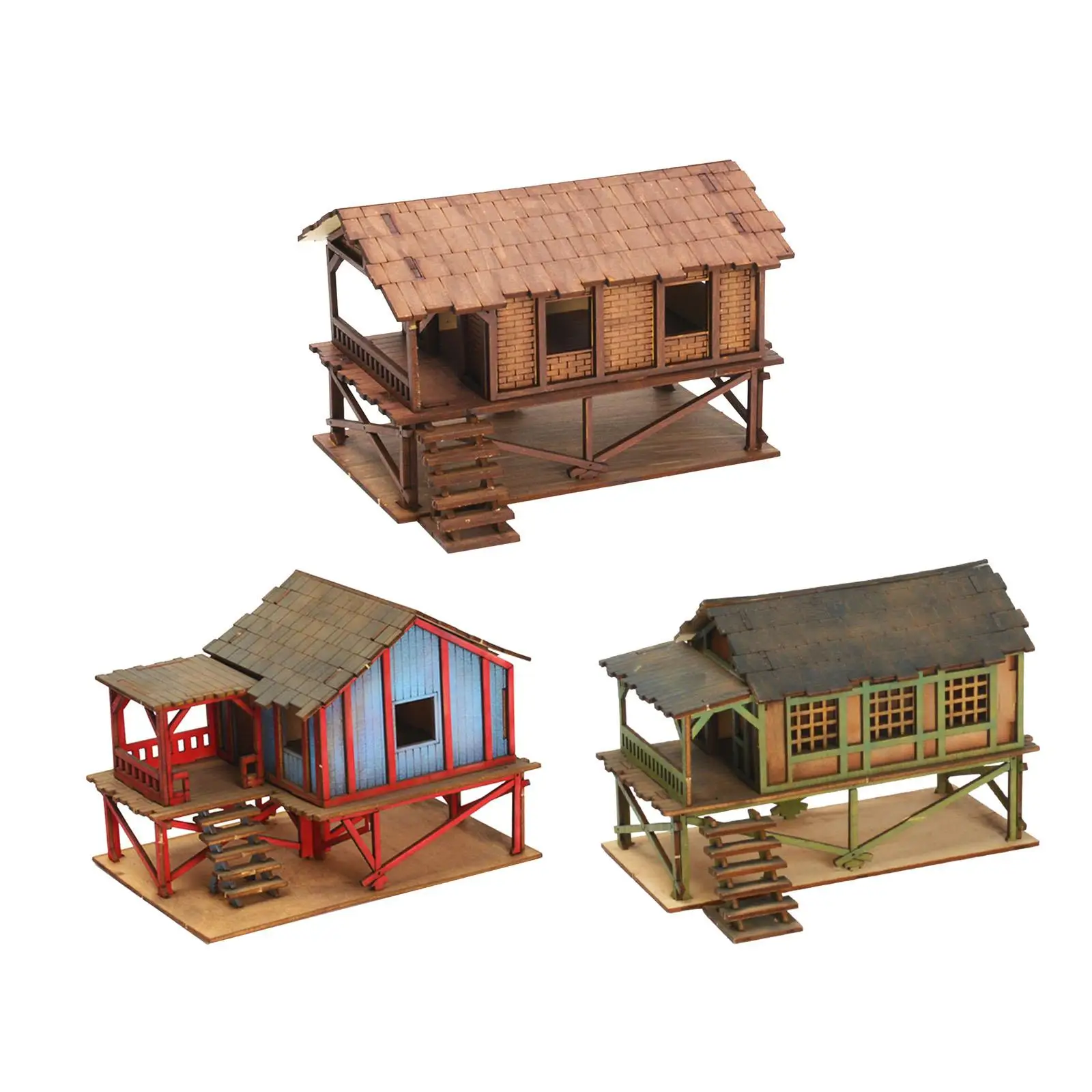 Wooden Model Kits House Unassembly Wooden Puzzle 1/72 House Model Kits Diorama Layout Scenery Layout Micro Landscapes Decor