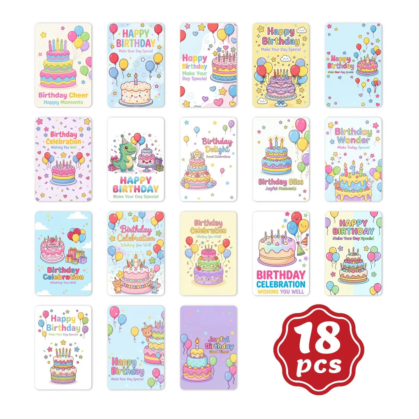 

Набор из 18 поздравительных открыток на день рождения в японском стиле каваи с теплыми и трогательными пожеланиями, подарочный аксессуар, декор для упаковки, дизайнерский декор