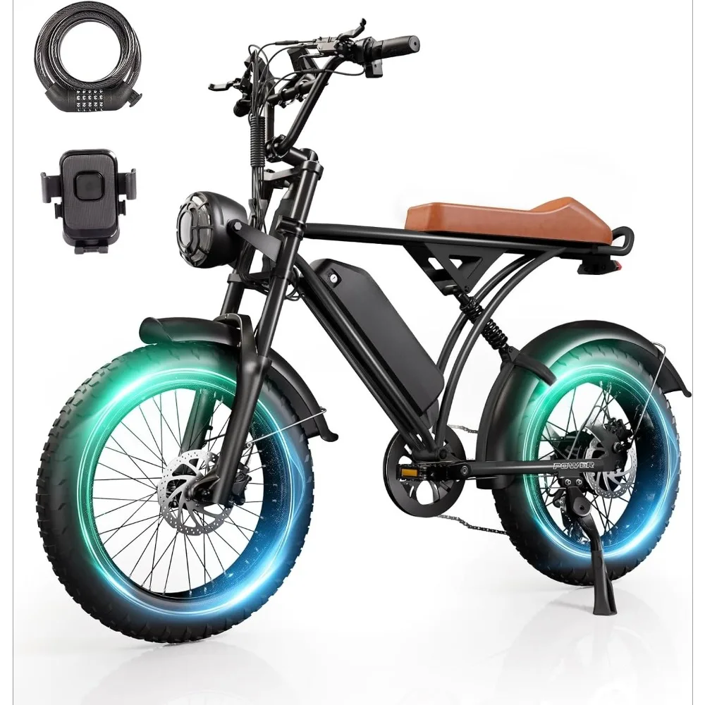 

V60 Pro Electric Bike with Lock & Phone Holder, 48V 18.2Ah Removable Battery 20” Fat Tire Electric Bike, 1500W Motor 33MPH