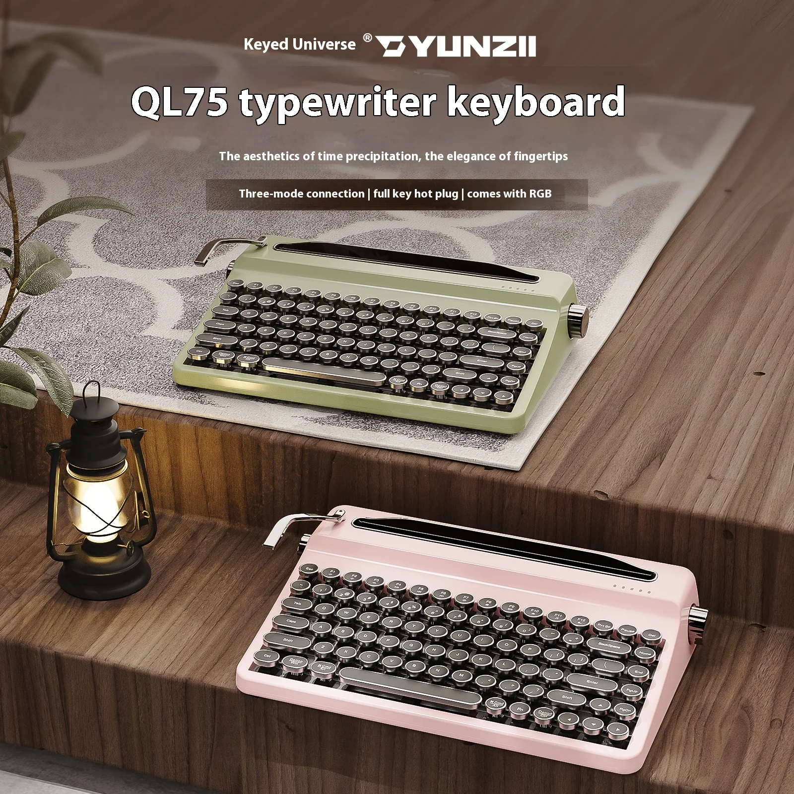 Yunzii Ql75 Teclado mecánico Tri Mode Máquina de escribir inalámbrica Máquina de escribir retro Qmk/Teclado a través Rgb Hot-Swap Punk Keycap redondo