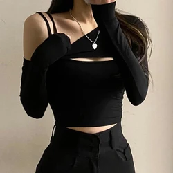Gothic Grunge Tops Y2k Aesthetic Long Sleeve T Shirts Women 2000s Graphic Tee Clothes E-Girl Streetwear