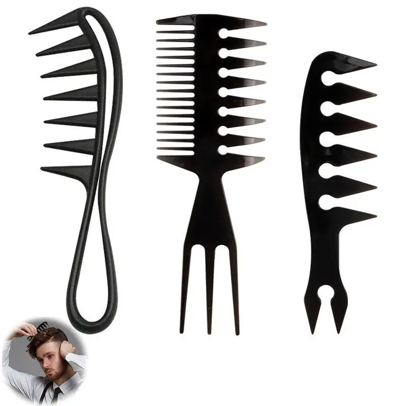 3Pcs Lightweight Men Styling Comb Set Heat Resistant Wide Tooth Hair Pick Texture Comb for Travel Hairdressing