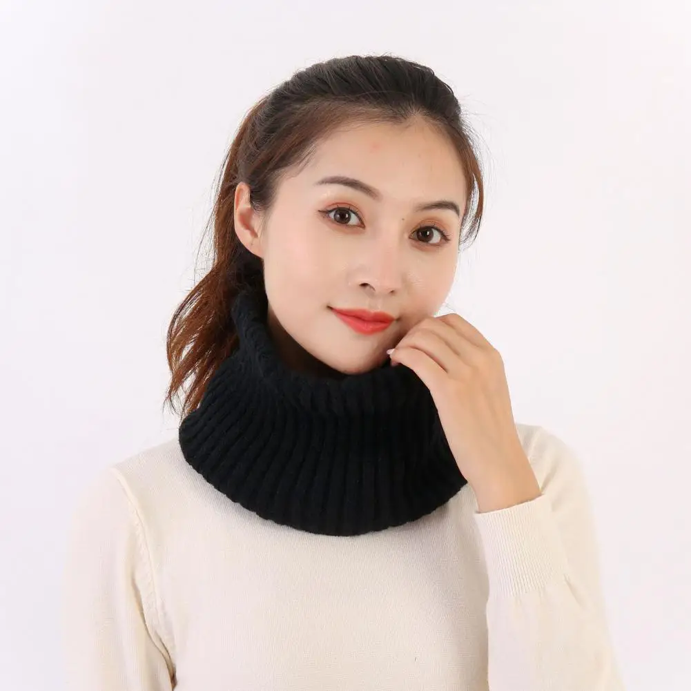 Lady Thick Neck Wrap Cozy Knitted Winter Scarf for Women Soft Warm Solid Color Neck Warmer with Windproof Elastic for Weather