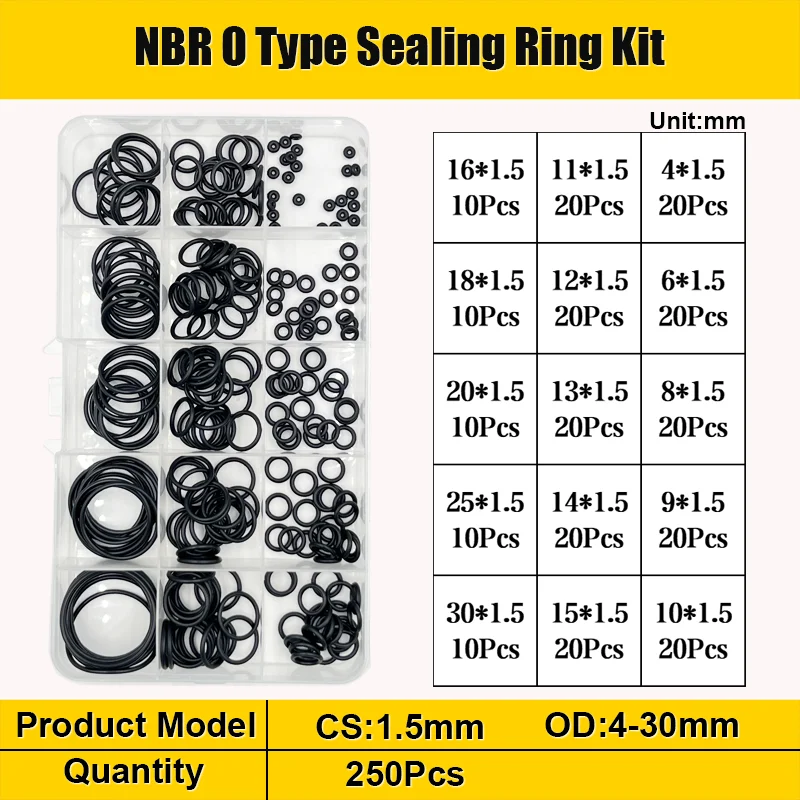 NBR O-Ring Nitrilkautschuk Schwarz O-Ring Öl Verschleißfeste wasserdichte Dichtung Wasserhahn Rohr Auto Sanitär Pneumatische O-Ring Kit – Detail 10