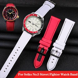 22mm New Nylon Leather Bottom Watch Band For Seiko No.5 Street Fighter Co Branded Long-SRPF19K1 SRPF20K1 Sports Strap Bracelet