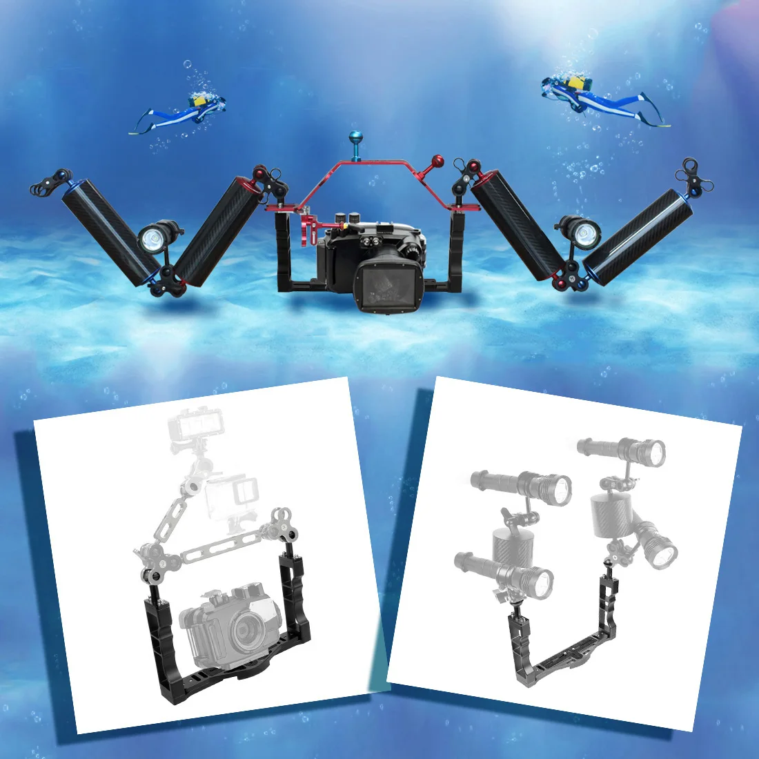 Einstellbare Dual Griff Tablett Stabilisator Halterung für GoPro Canon Sony Fuji SLR Kamera Unterwasser Tauchen Gehäuse Halter Licht Stehen – Detail 2