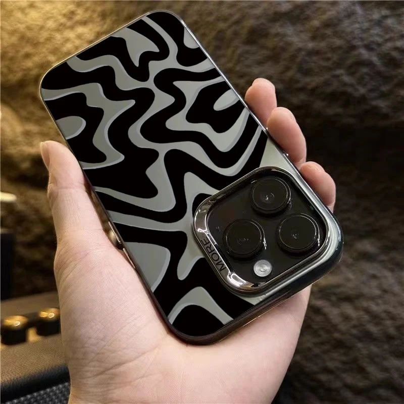 Luxury Fashion Stripe Wave Matte Texture Phone Case For iPhone 11 12 13 14 15 Pro Max XS X XR 7 8 Plus Shockproof Bumper Cover