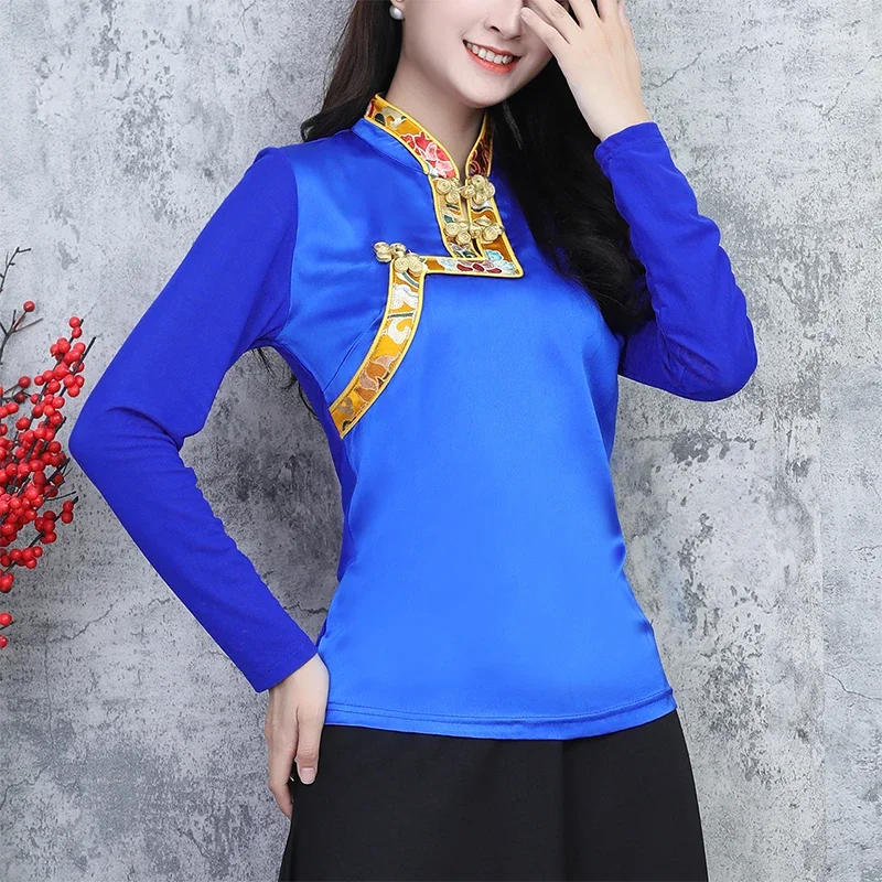 Traditional Chinese Ethnic Style Top Long Sleeve Spring Autumn Tibetan Clothes Women Blouse Shirt Tibet Clothing