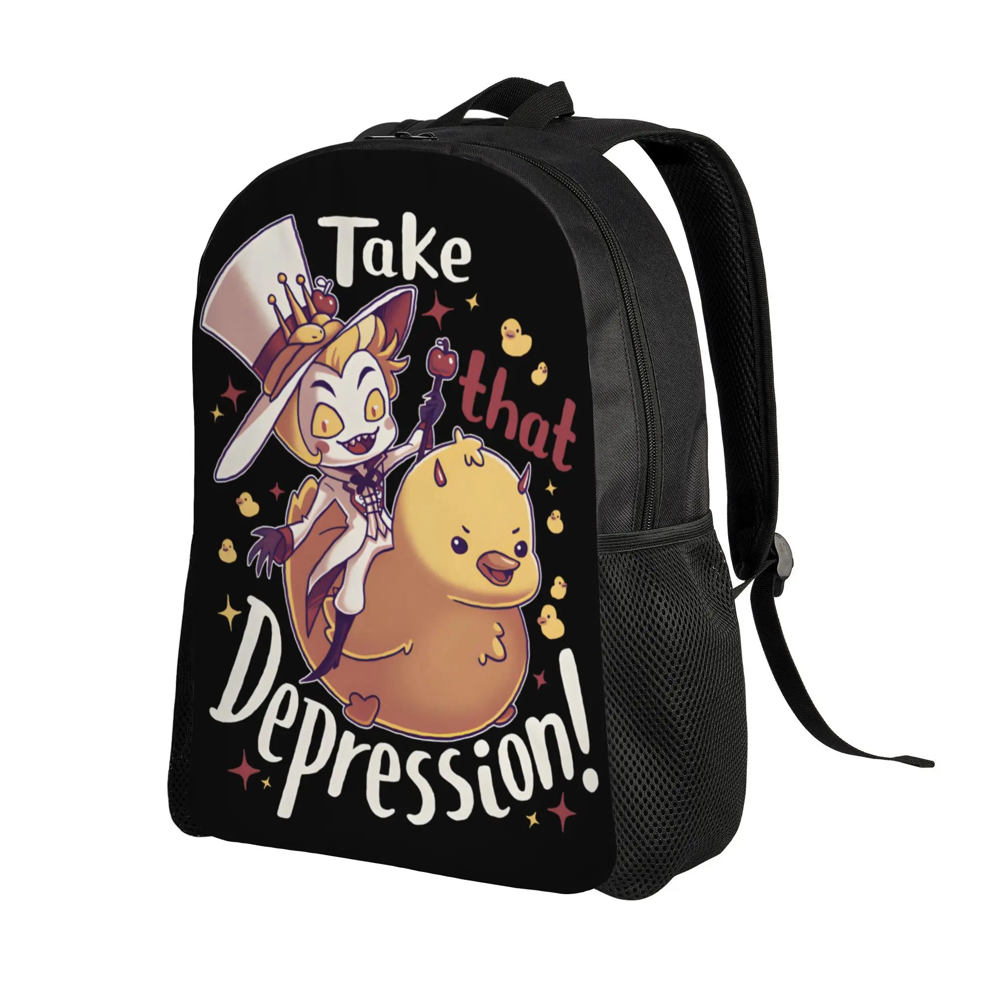 Hazbin Hotels Backpack Take that depression!  Cycling Backpacks Men Kawaii School Bags Colorful Lightweight Rucksack