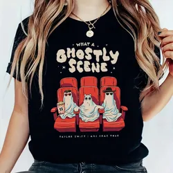 What A Ghostly Scene Halloween Cartoon Funny Women's T-Shirt Vintage Soft Summer Short Sleeve Horror Graphic Style Retro Printed