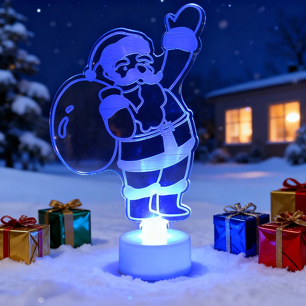 مجموعة زينة شجرة عيد الميلاد المضاءة من الأكريليك مكونة من 3 قطع، ضوء ليلي LED ملون لتزيين حفلات عيد الميلاد المنزلية