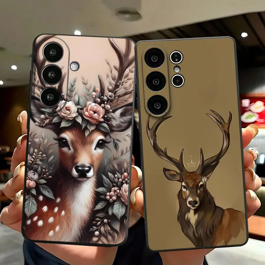 Phone Cover Case for Samsung Galaxy S26 Ultra S20 S25 Plus S23 S10 S9 S26+ S24 S21 FE S25+ Note 20 8 9 10 S24+ Deer Crown Floral