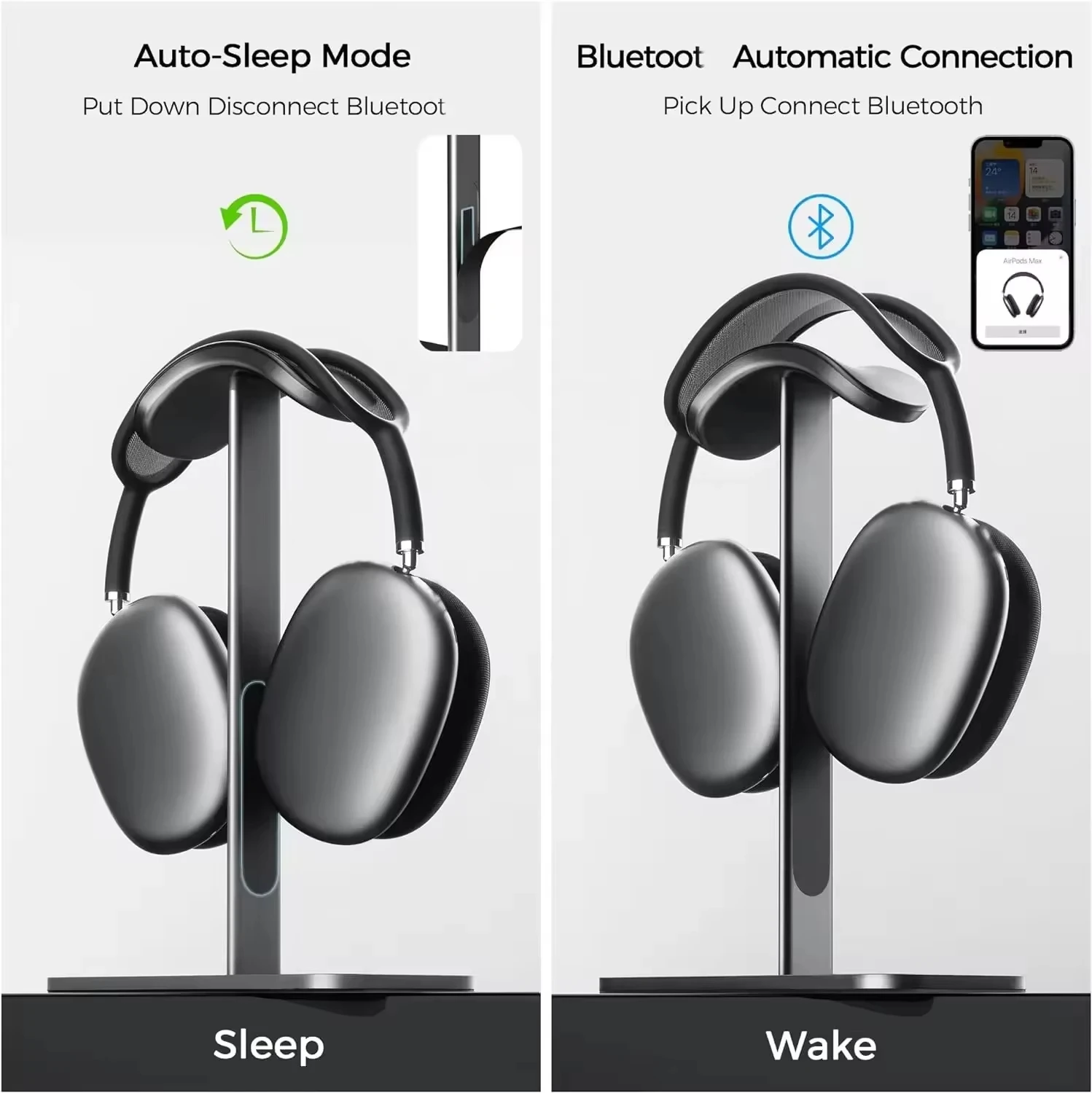 Suporte de fone de ouvido de liga de alumínio destacável auto-sleep suporte de fone de ouvido prateleira de exibição para airpods max com almofada de silicone antiderrapante