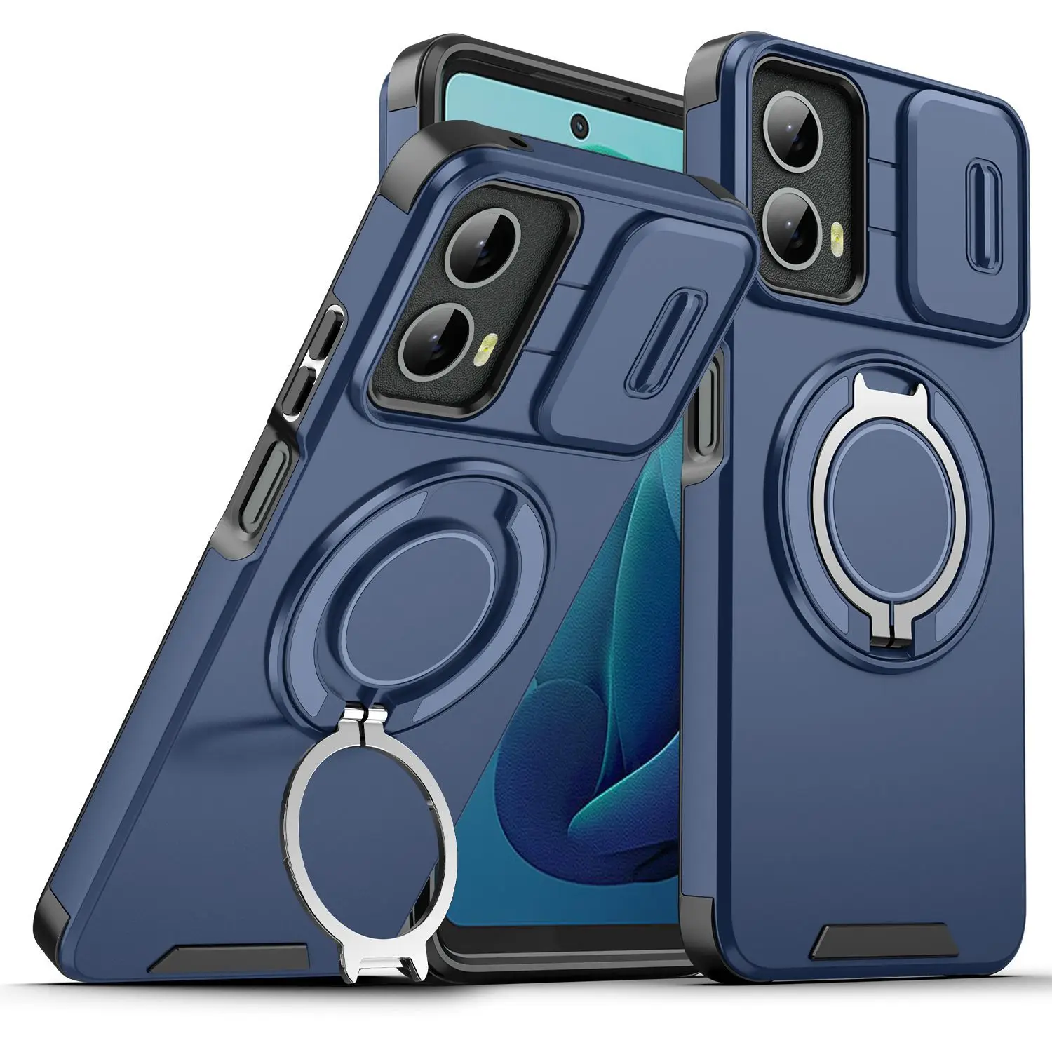 Coque de téléphone avec protection coulissante pour objectif d'appareil photo, compatible Moto G 5G 2024 G Play 360 ° Coque arrière antichoc avec support rotatif et béquille