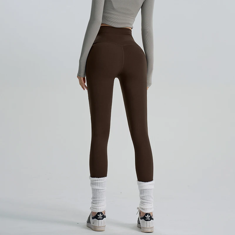 

Женские осенне-зимние теплые брюки для йоги с высокой талией, однотонные эластичные тонкие флисовые повседневные брюки для бега на велосипеде