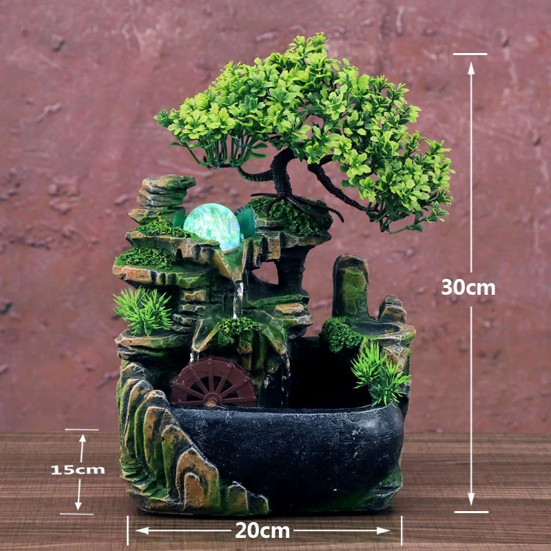 AA94-Indoor Resin Rockery Waterfall Feng Shui Flowing Water Fountain Desktop Ornament Office Decor EU Plug - view 4