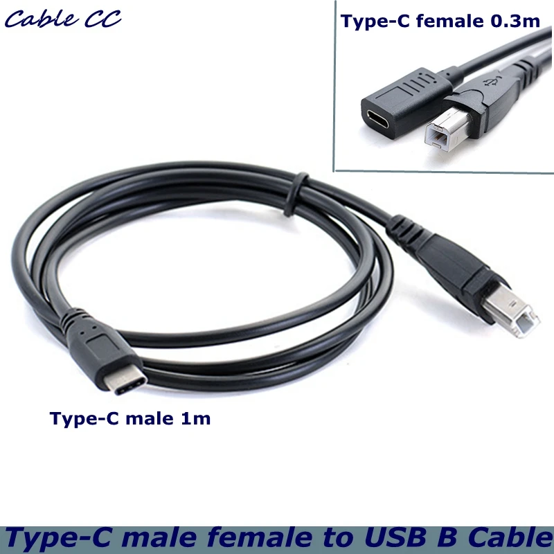 100cm USB-C USB 3.1 Type C Male Female Connector to USB 2.0 Type B Male Data Cable for Phone Connect Printer Scanner Piano