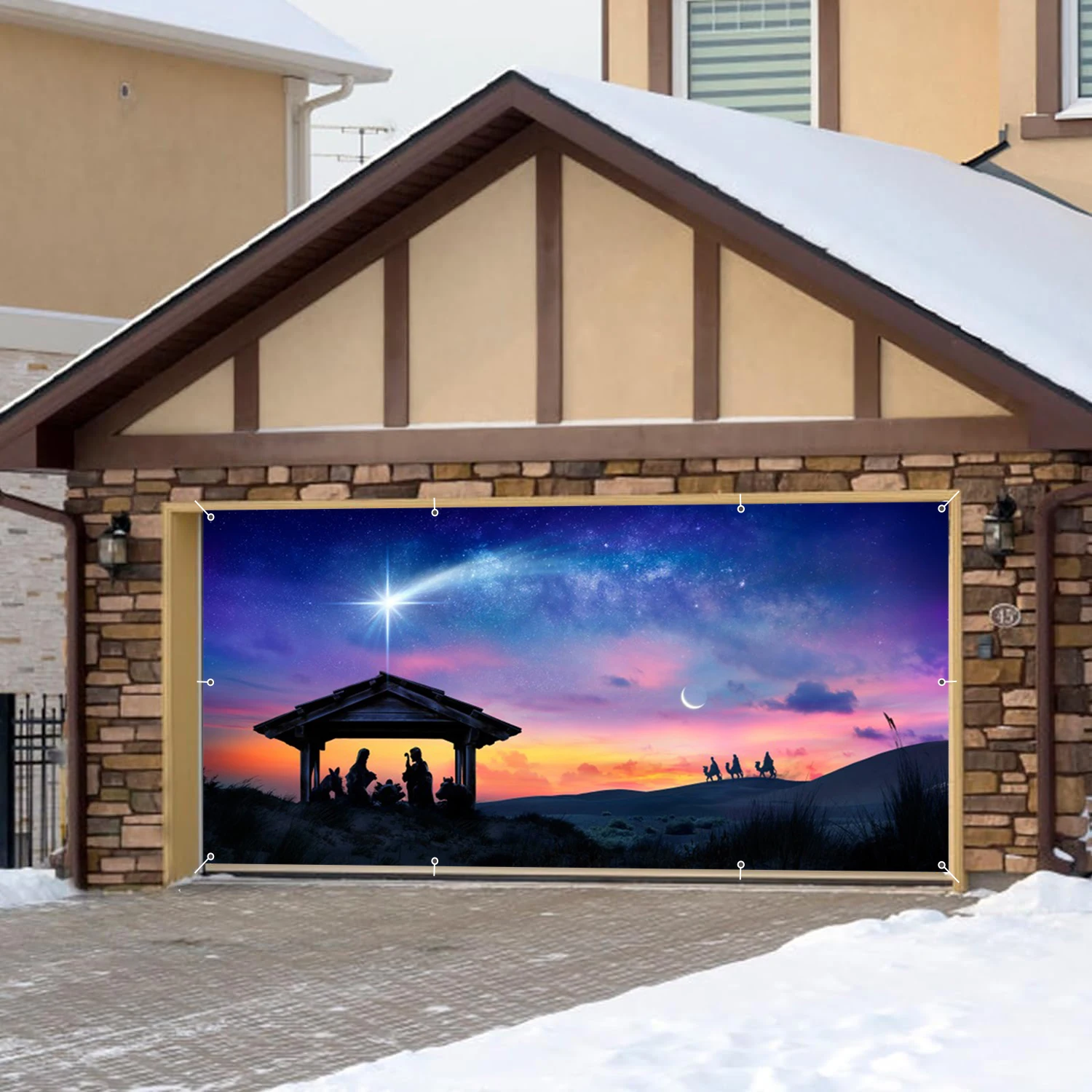 

Christmas Berle Starry Sky Garage Wall Background Banner Christian Birth of Jesus Garage Door Frame For Home Courtyard Decor