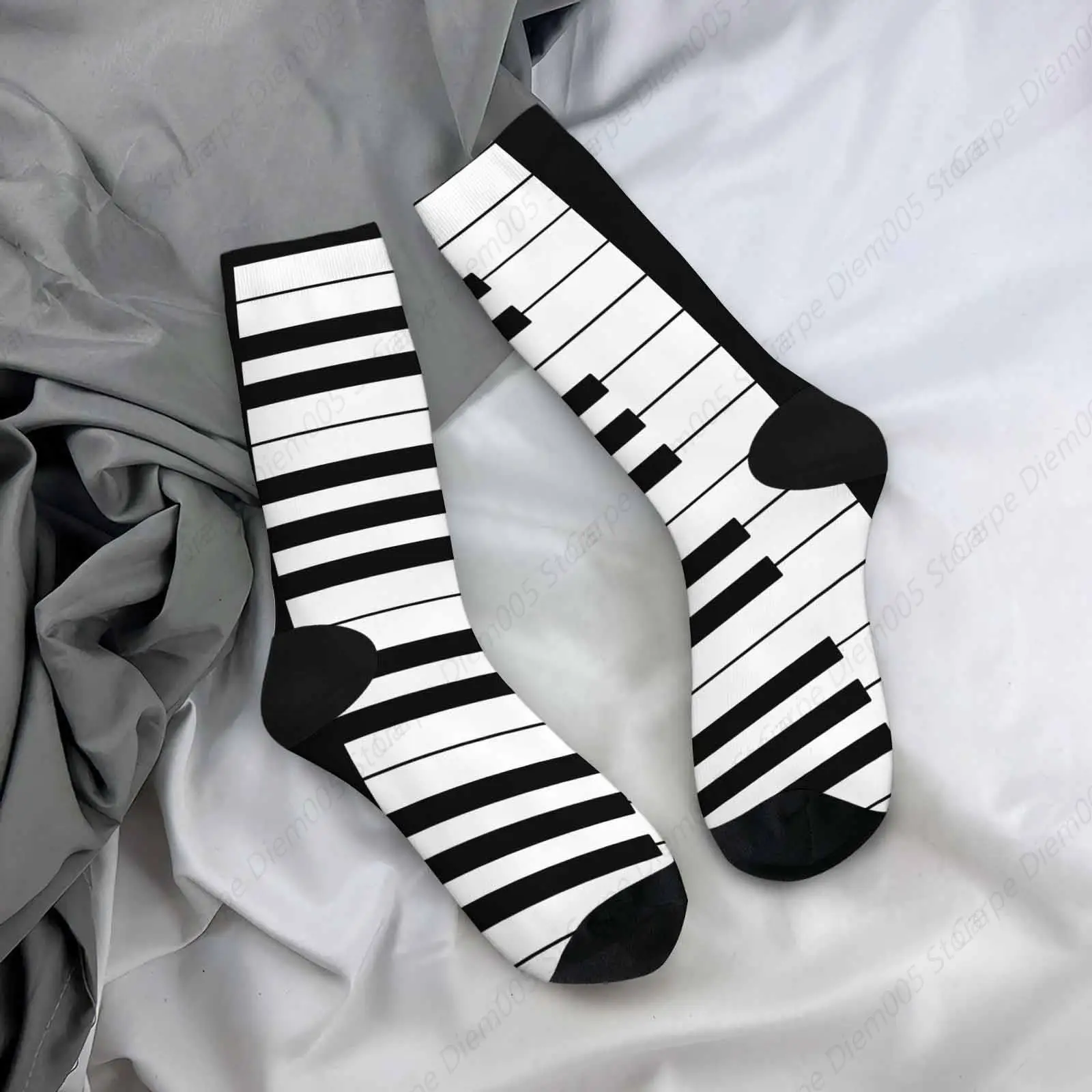 Teclado de Piano calcetines Unisex música caminando artista negro blanco calcetines divertidos regalos para mujeres hombres novedad calcetines de tripulación