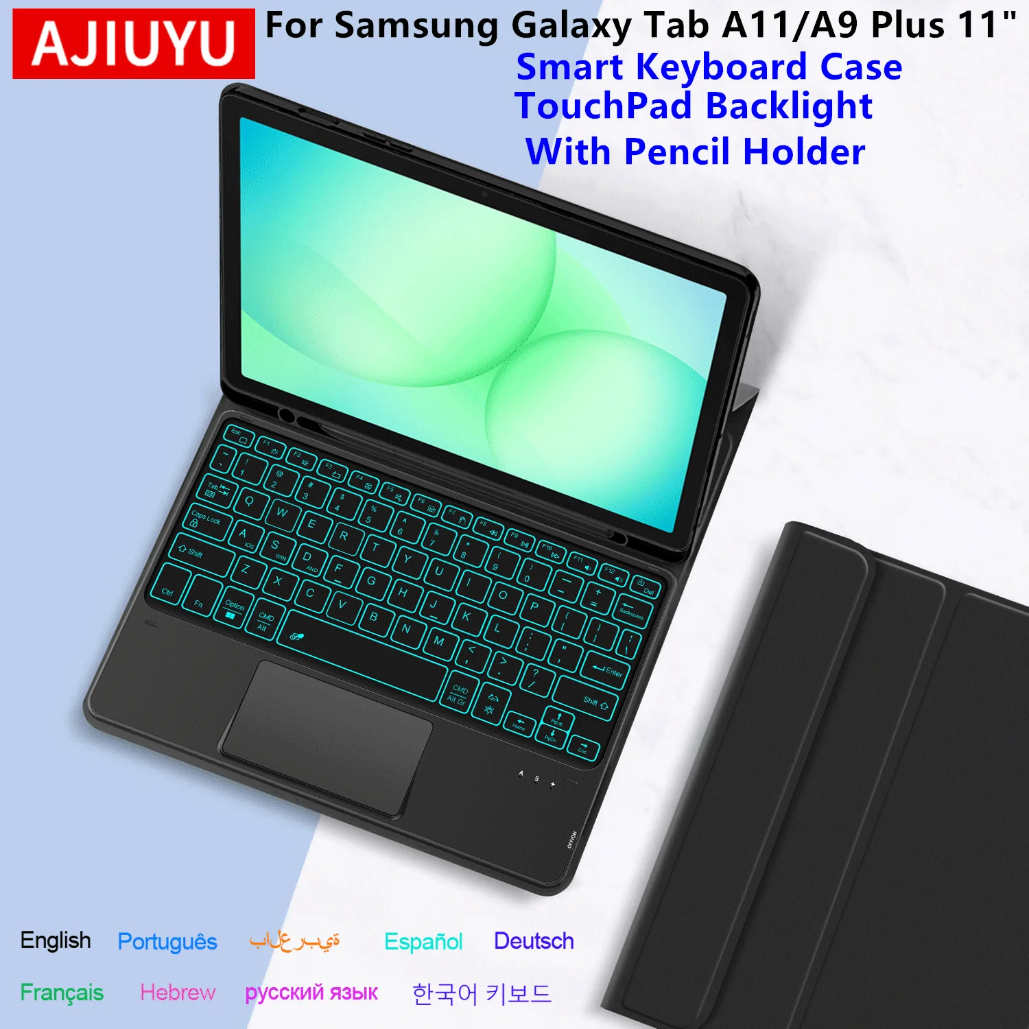 AJIUYU For Samsung Galaxy Tab A11 Plus 11 inch SM-X310 X315 X230 X235 X236B Smart Case Keyboard Cover Tab A9 A11 Plus + 11