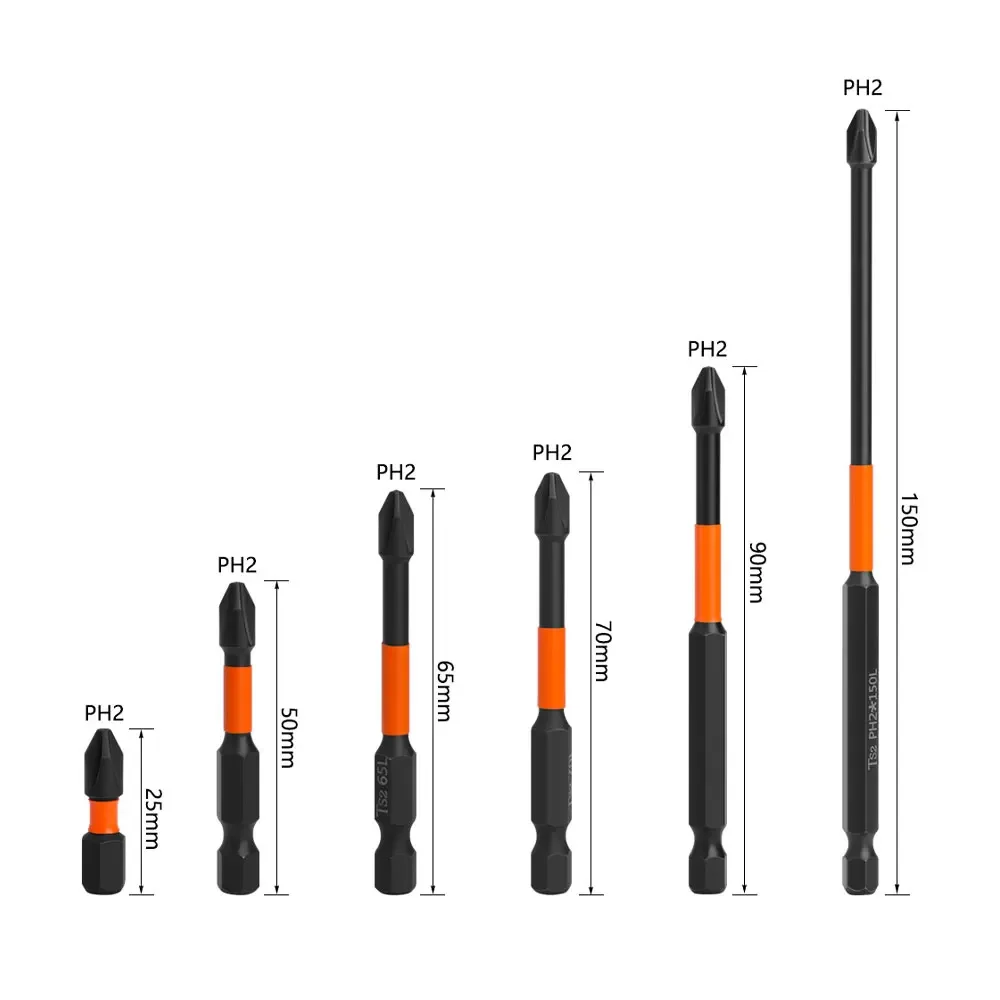 Binoax Magnetic PH2 Cross Screwdriver Set with Case Batch Head Impact Drill Bit Alloy Steel Cross Screwdriver 25/50/65/70/90mm