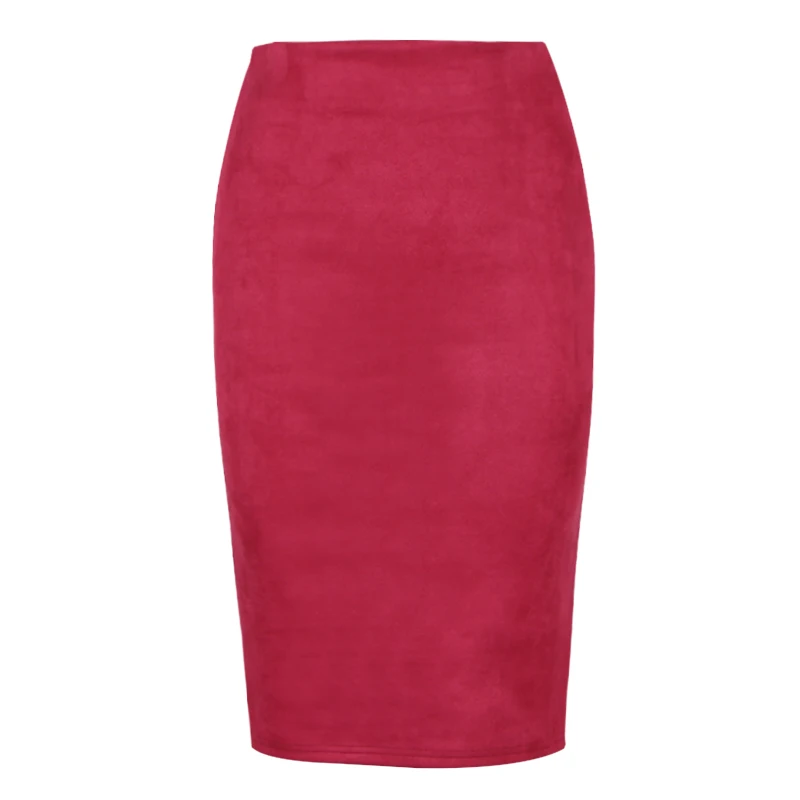 

High Street Women Suede Multi Color Pencil Midi Skirt Female Spring Summer Basic Tube Bodycon Skirts Saia