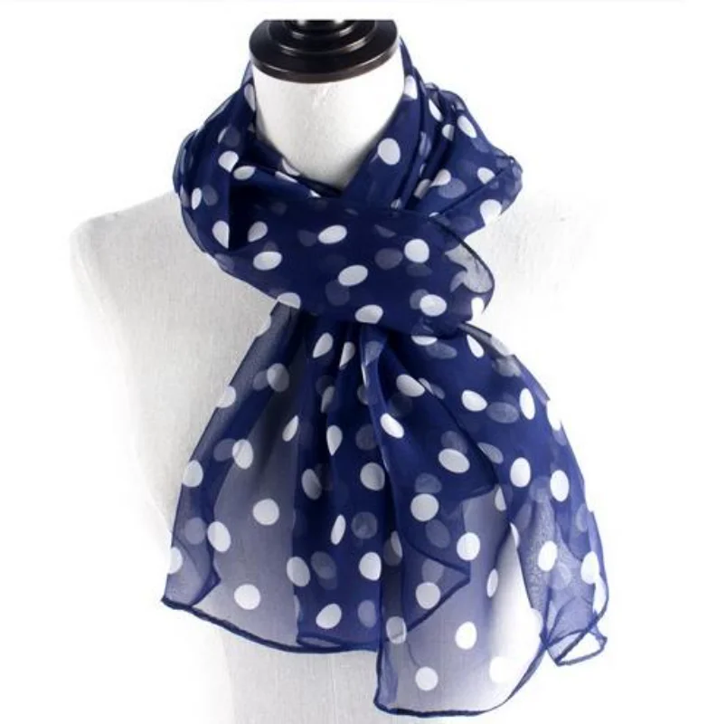 Spring and Autumn Georgette Polka Dot Scarves Bright Red Scarves Dot Scarves Women\'s Thin Chiffon Long Scarves Sunscreen Shawls