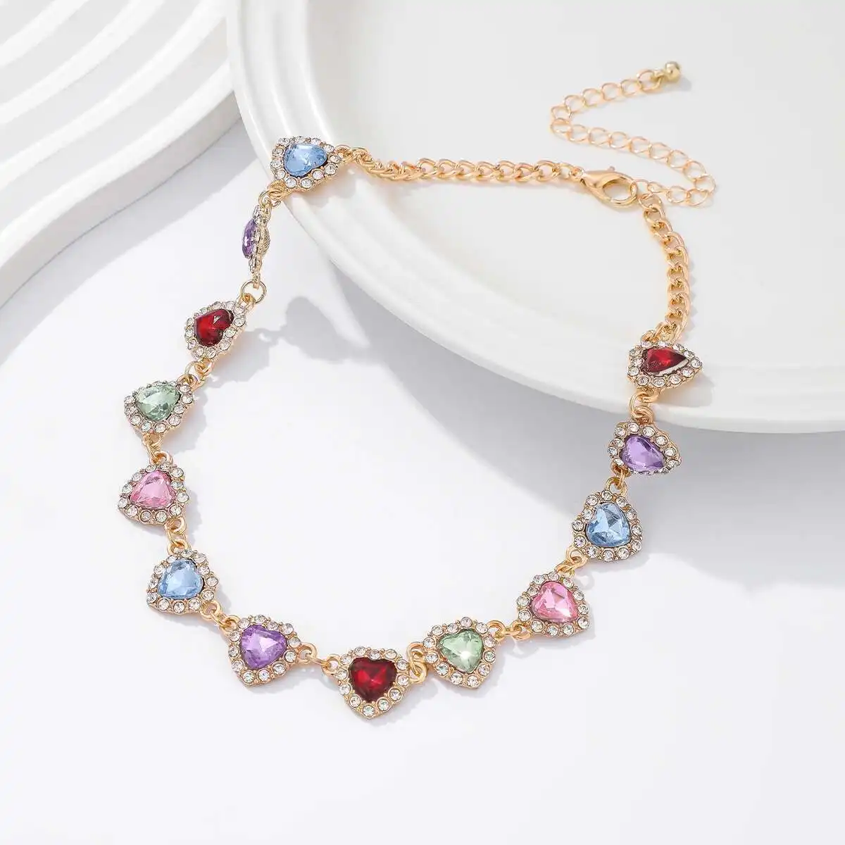 IngeSight.Z رائعة فاخرة الحب القلب القلائد النساء الإبداعية الملونة حجر الراين المختنق الهيب هوب لامعة الترقوة سلسلة مجوهرات #6