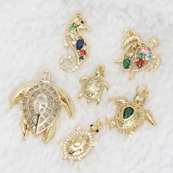 Copper turtle charms colorful Diamond Gold Color seahorse Pendant For DIY Necklace Jewelry Bracelet Making Wholesale