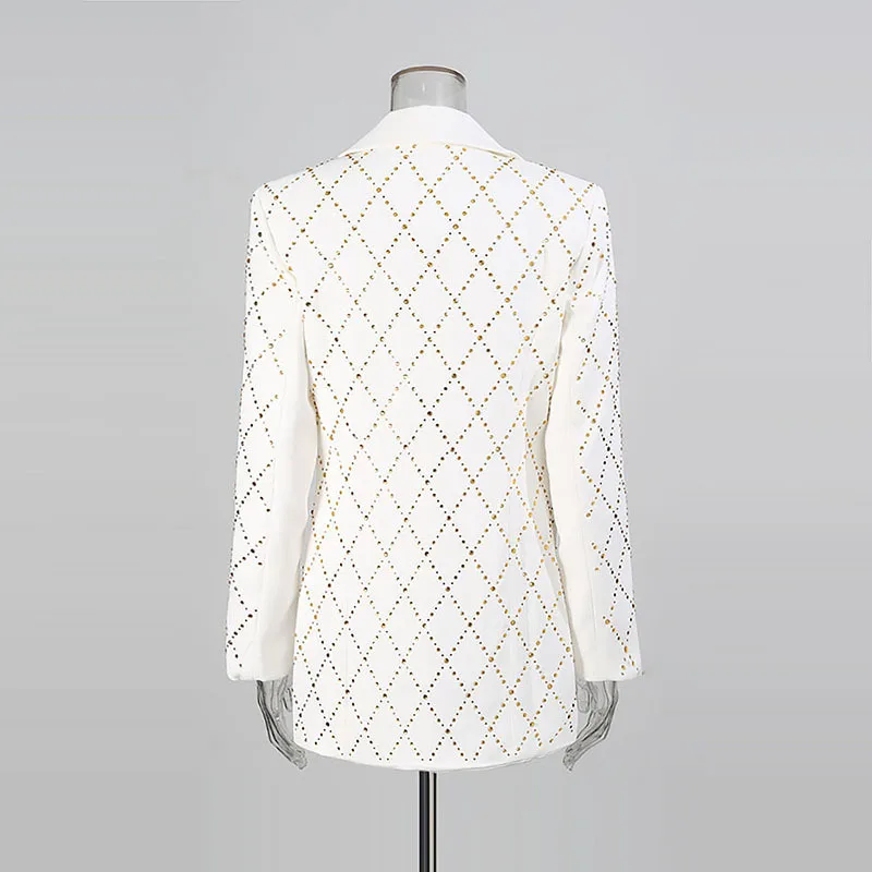 HKSH Herfst Nieuwe Vrouwen Blazer Zware Ambachtelijke Bezaaid Kleurrijke Diamanten Geplooide Socialite Stijl Luxe Ins Korte Formele Jurk HK11099